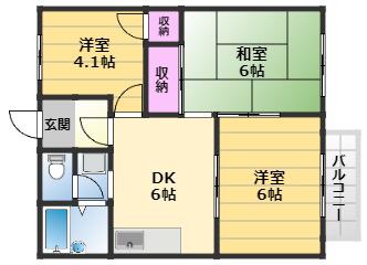 ルネパーク岸和田(3DK/2階)の間取り写真