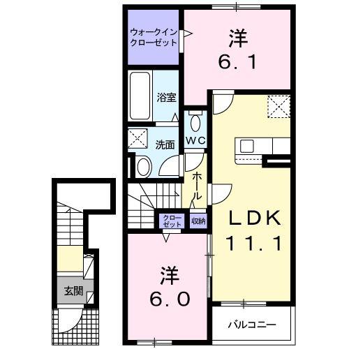 ユニヴェールの風(2LDK/2階)の間取り写真