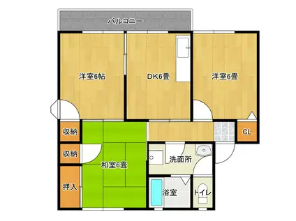 フリージアB棟(3DK/2階)の間取り写真