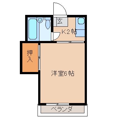 南ハイム(1K/2階)の間取り写真