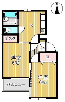 第十二ショーケービル(2DK/1階)の間取り写真