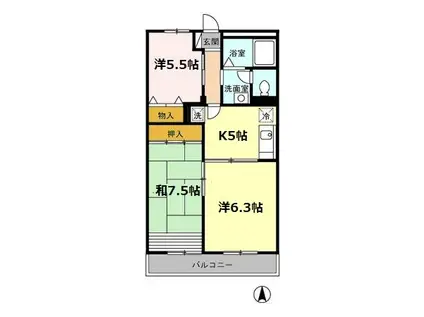 グリーンパールA(3K/1階)の間取り写真