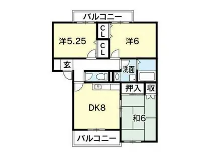 ベンラート三津屋(3DK/2階)の間取り写真