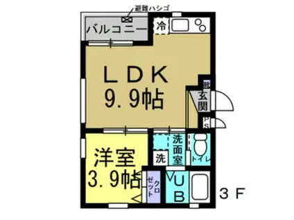 名鉄河和線 住吉町駅 徒歩9分 3階建 築3年(1LDK/2階)の間取り写真