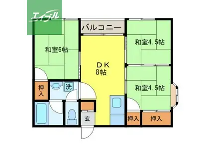 ガーデンハイツ風頭(3LDK/2階)の間取り写真