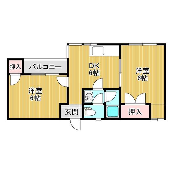 ヴィクトリアコート登町(2DK/1階)の間取り写真