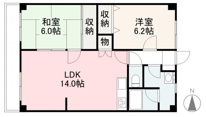 サニープレイス松縄(2LDK/5階)の間取り写真