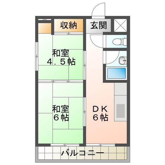 ときわビル(2DK/6階)の間取り写真