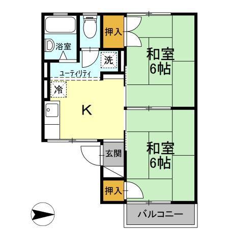 コーポ宝C(2K/2階)の間取り写真