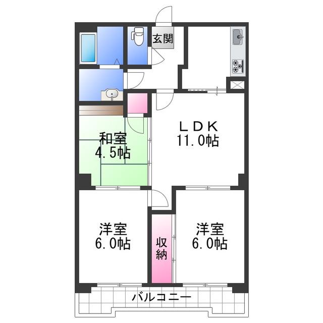 ヤマイチPLAZA黒田(3LDK/3階)の間取り写真