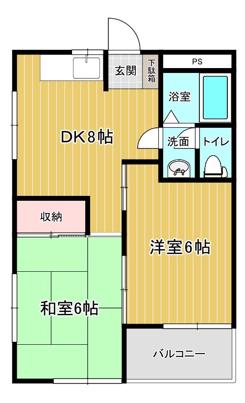 ハイツソフィアB棟(2DK/2階)の間取り写真
