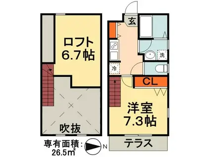 AQUE 1(1K/2階)の間取り写真