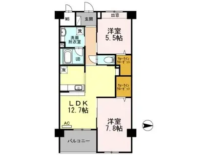 グランビュー黒崎南(2LDK/5階)の間取り写真