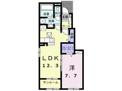 ローズ ガーデン 大野 B(1LDK/1階)の間取り写真