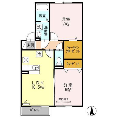 シャインポート屋島G・H棟H棟(2LDK/1階)の間取り写真