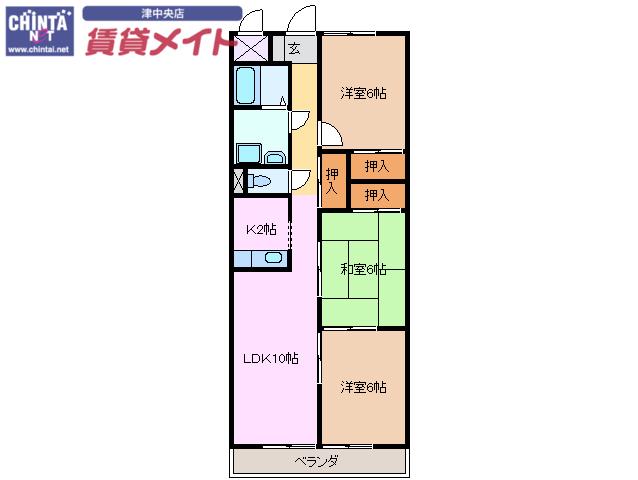 メゾンドゥールII(3LDK/6階)の間取り写真