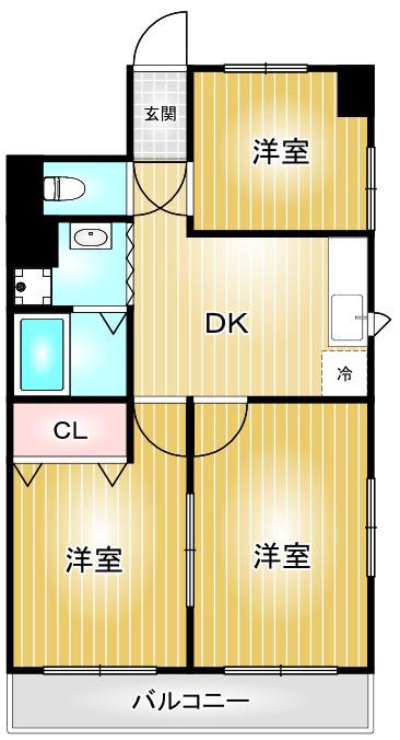 第3フクマルビル(3DK/9階)の間取り写真