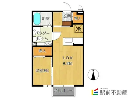 ジェネスONE神園A棟(1LDK/2階)の間取り写真