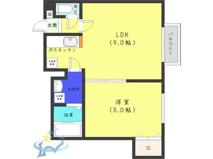 シンセリティ八軒(1LDK/2階)の間取り写真