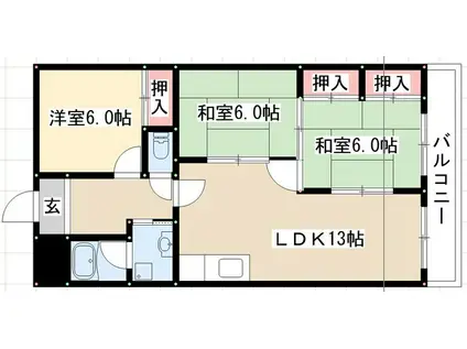 第2好日ハイツ(3LDK/3階)の間取り写真