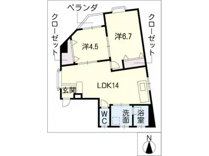 松葉ビル(2LDK/4階)の間取り写真