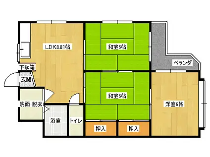 コーポねずみや(3DK/2階)の間取り写真