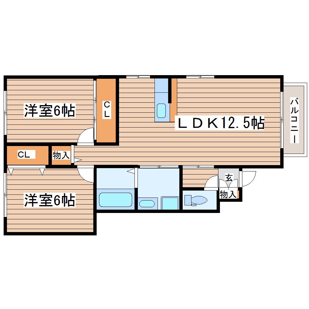 デュード・ボヌール(2LDK/1階)の間取り写真