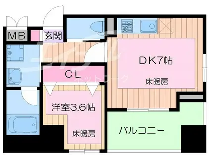 ノルデンタワー南森町プレミアム(1DK/4階)の間取り写真