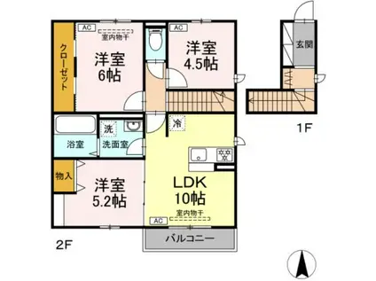 アクアヴィーテ2(3LDK/2階)の間取り写真