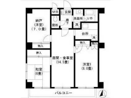 ファミールコジマ(3LDK/3階)の間取り写真