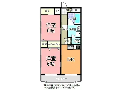 サンファスト水戸(2DK/2階)の間取り写真