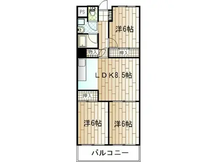 ハイマート屋島(3DK/7階)の間取り写真