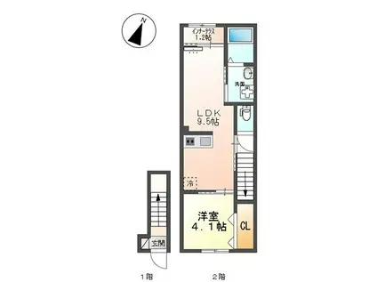 豊中市螢池中町アパート(1LDK/2階)の間取り写真