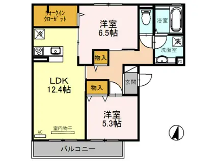 クリエ山本町南(2LDK/2階)の間取り写真