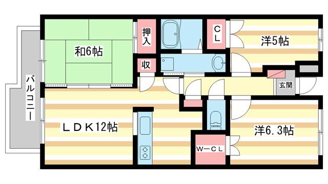 木津南パークサイドヴィレッヂ(3LDK/5階)の間取り写真