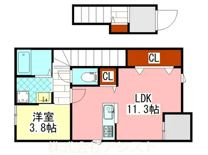 上三緒アパート A棟(1LDK/2階)の間取り写真