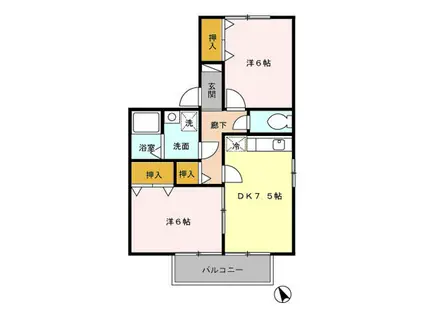 D-ROOM ウィルモア B201(2DK/2階)の間取り写真