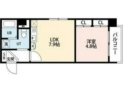 かおるビル(1DK/6階)の間取り写真