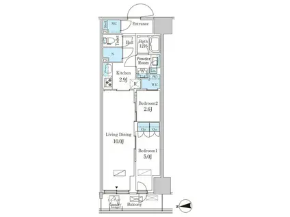 パークアクシス品川天王洲アイル(2LDK/5階)の間取り写真