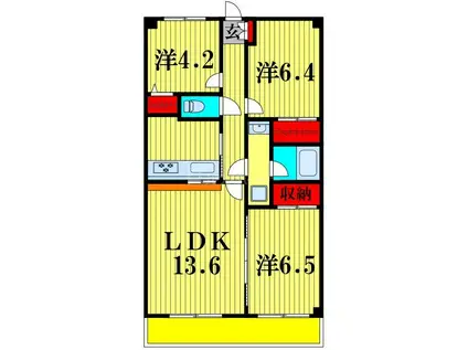 アインズコート柏(3LDK/4階)の間取り写真