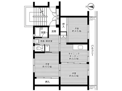 ビレッジハウス城島(3DK/5階)の間取り写真