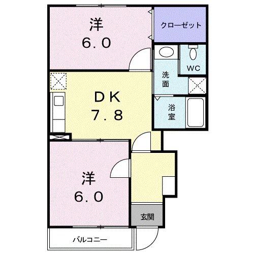 サンライズK3B(2DK/1階)の間取り写真