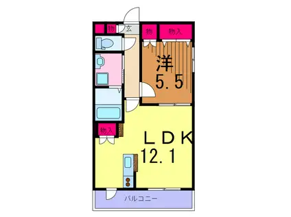 OASIS F1(1LDK/2階)の間取り写真