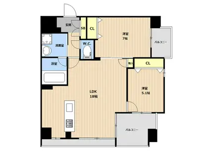 N.PROUD小楠公園(2LDK/7階)の間取り写真