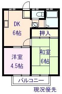 ローズタウン千代田B(2DK/2階)の間取り写真