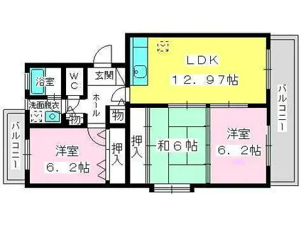 スプリングコートI・II(3LDK/4階)の間取り写真