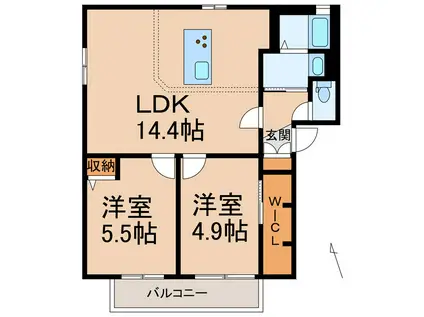 シャーメゾン笠松(2LDK/2階)の間取り写真
