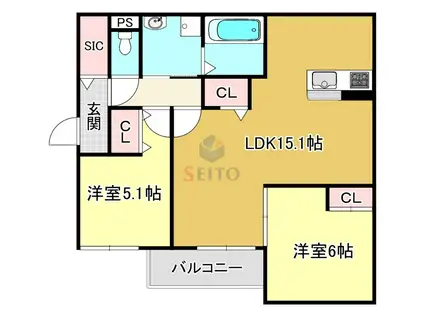 フォルテ元今里(2LDK/1階)の間取り写真