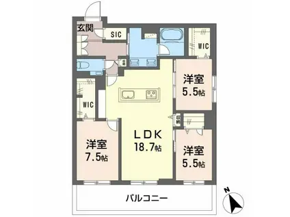 クレイエール(3LDK/3階)の間取り写真