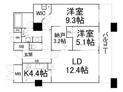 ビオール大阪大手前タワー(2SLDK/13階)の間取り写真